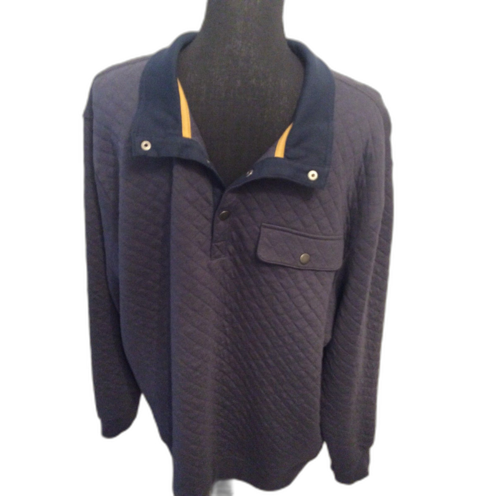 New NWT Mens Quilted 1/4 Snap Shirt Navy Blue Size XXL Comfort